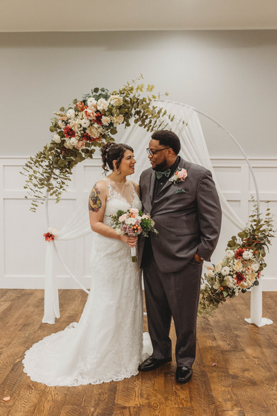 Elegant wedding reception with catering setup